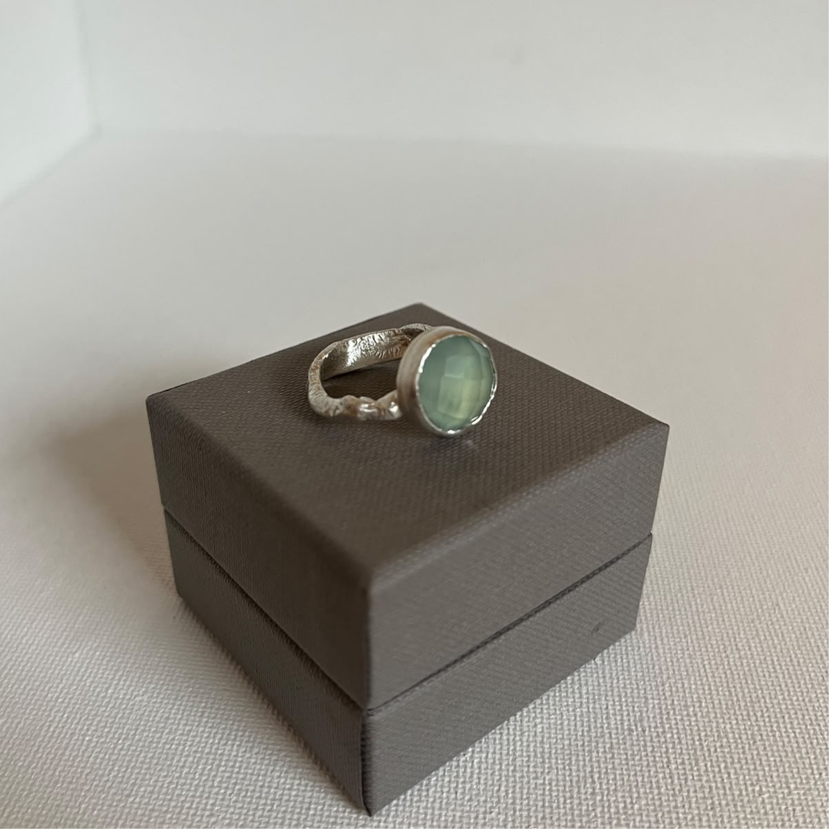 Sarah Drew Silver Ring - Large Round Faceted Chalcedony