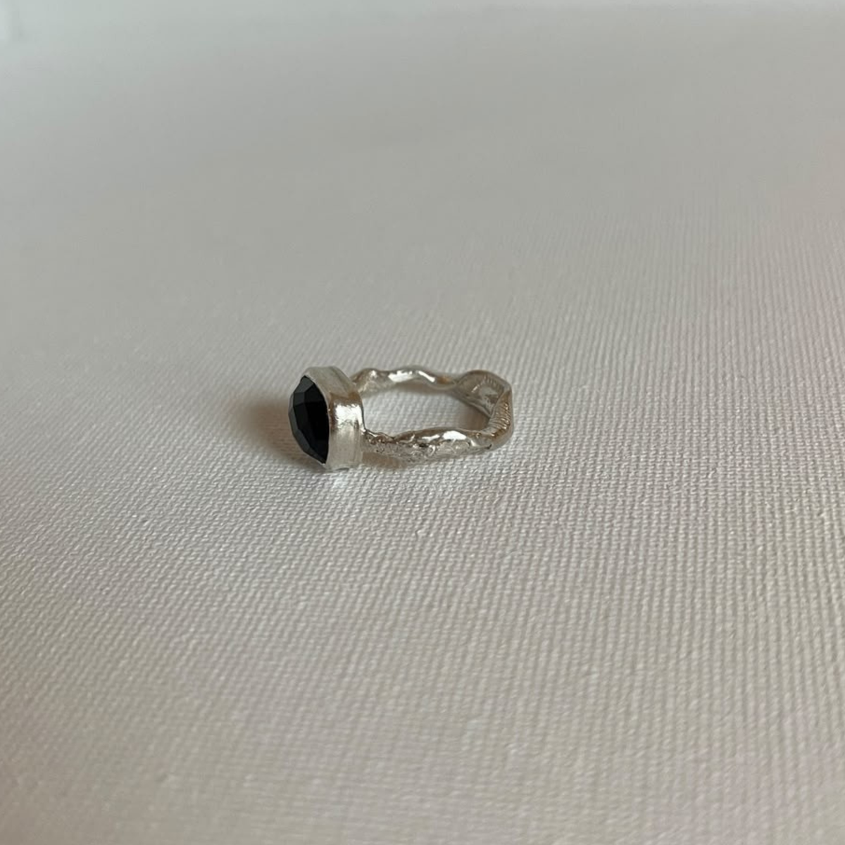 Sarah Drew Silver Ring - Small Faceted Onyx