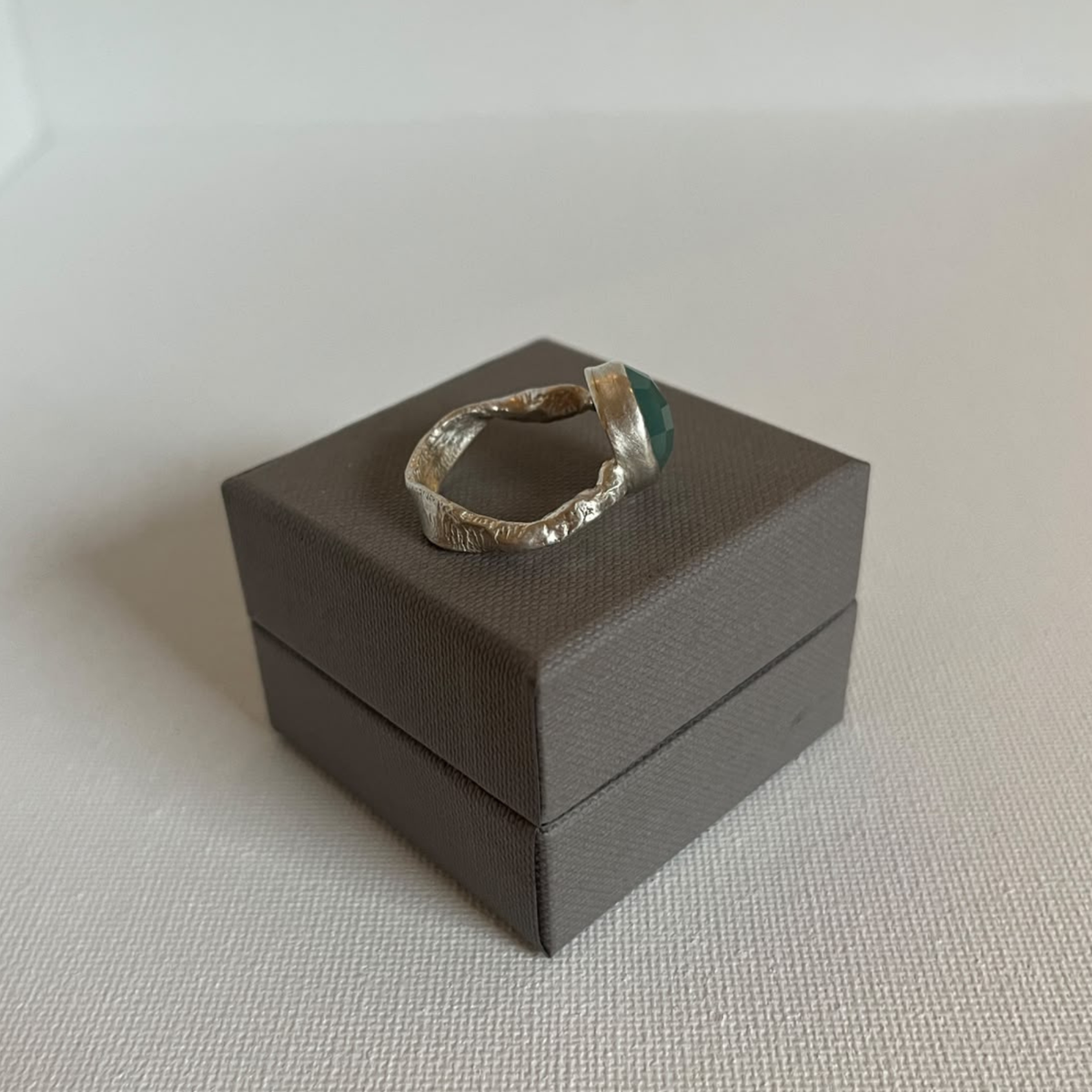 Sarah Drew Silver Ring - Large Round Faceted Chalcedony