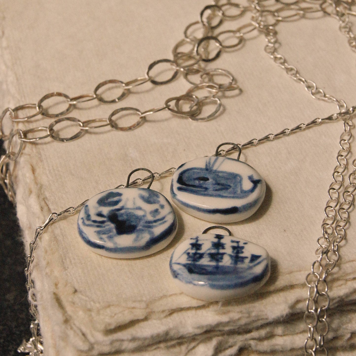 Porcelain Pendant with Sterling Silver - Ship