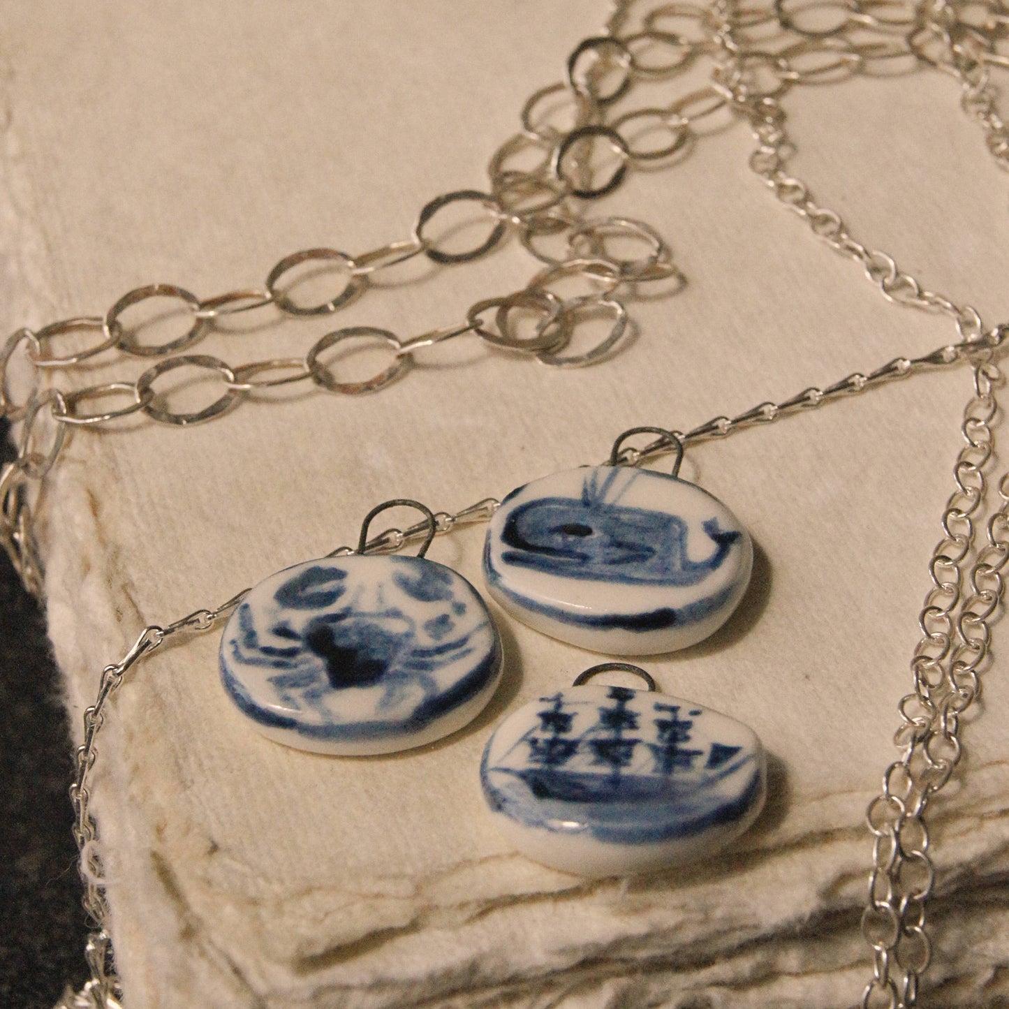 Porcelain Pendant with Sterling Silver - Whale