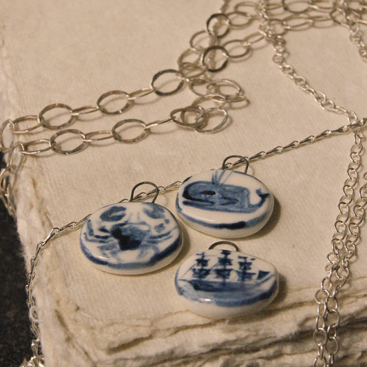Porcelain Pendant with Sterling Silver - Whale