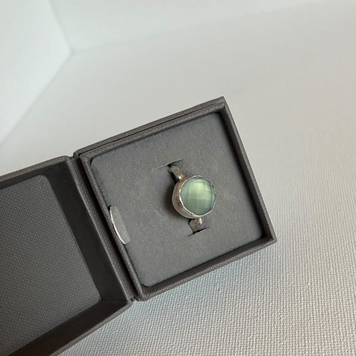 Sarah Drew Silver Ring - Large Round Faceted Chalcedony