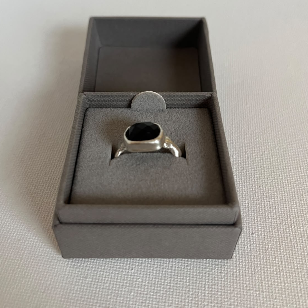 Sarah Drew Silver Ring - Small Faceted Onyx