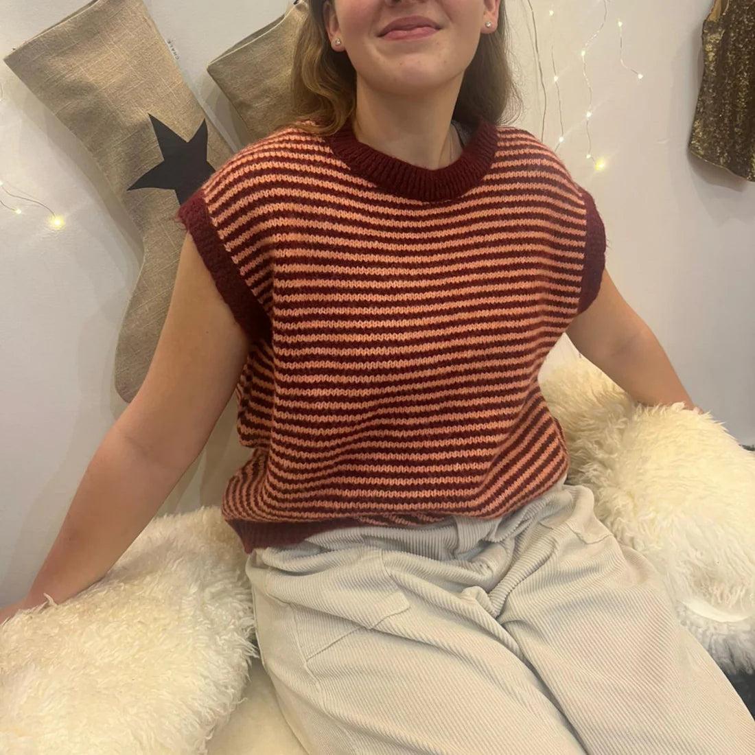 Alma Striped Vest - Burgundy