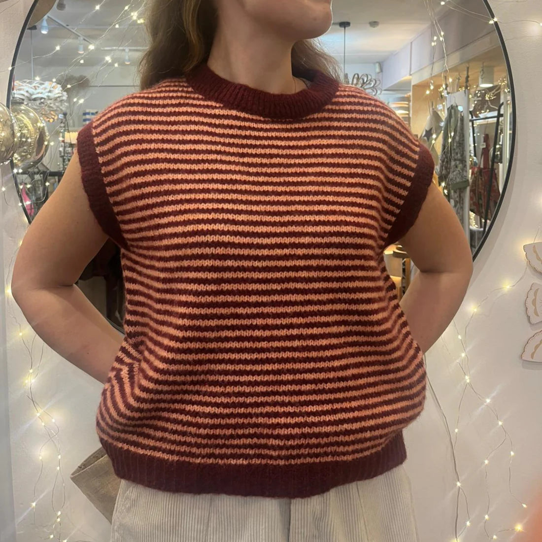 Alma Striped Vest - Burgundy