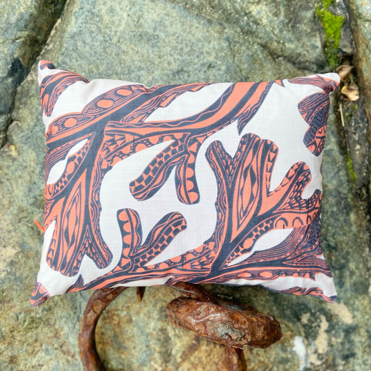 Seaweed Print Cushion - Coral Red