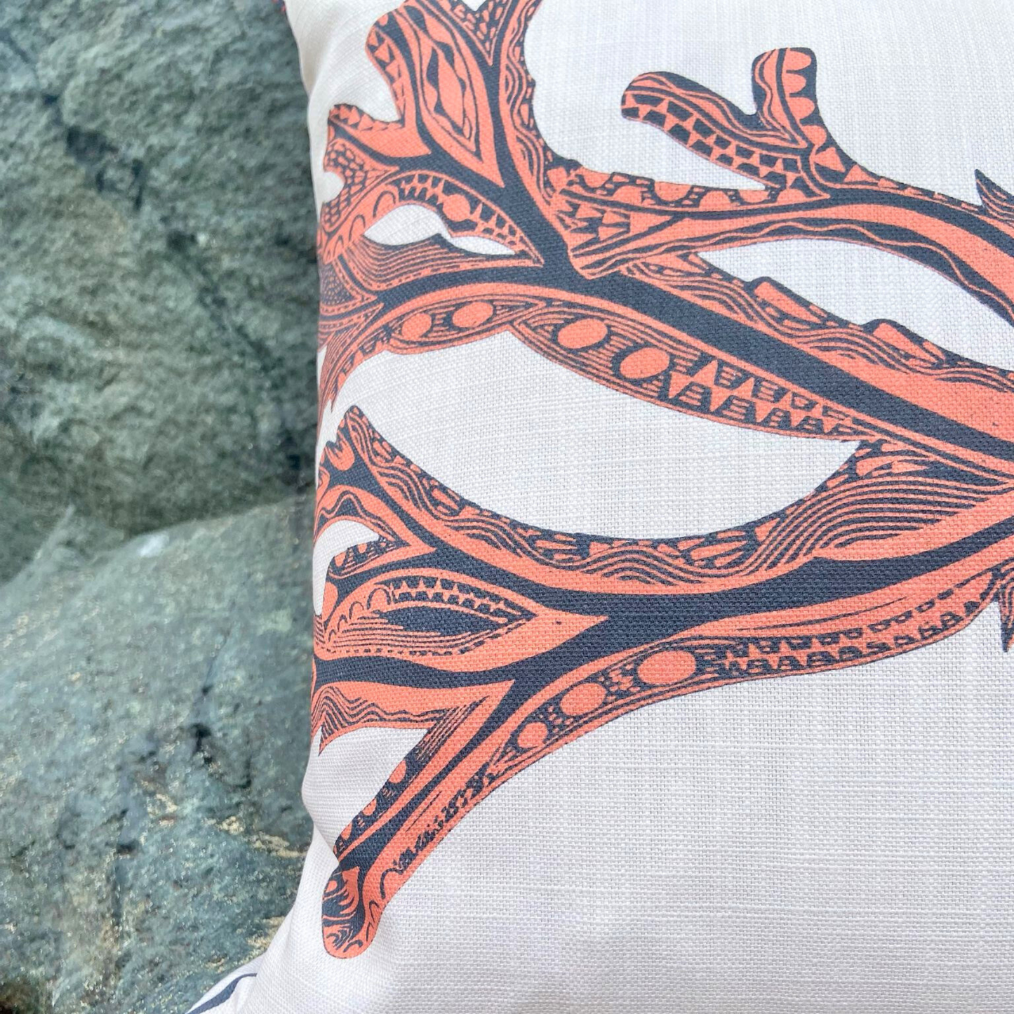 Seaweed Print Cushion - Coral Red
