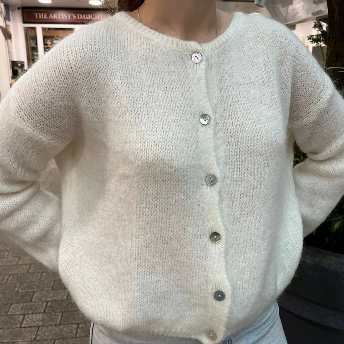 Mohair Blend Button Down Cardigan - Cream