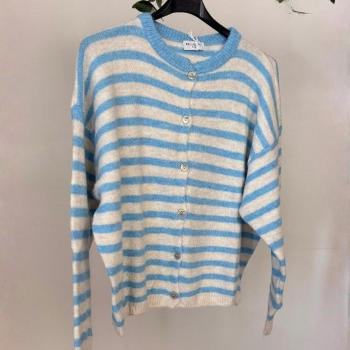 Alpaca Blend Striped Cardigan - Cream & Blue