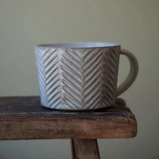K Ceramics Hand Carved Mug - Herringbone