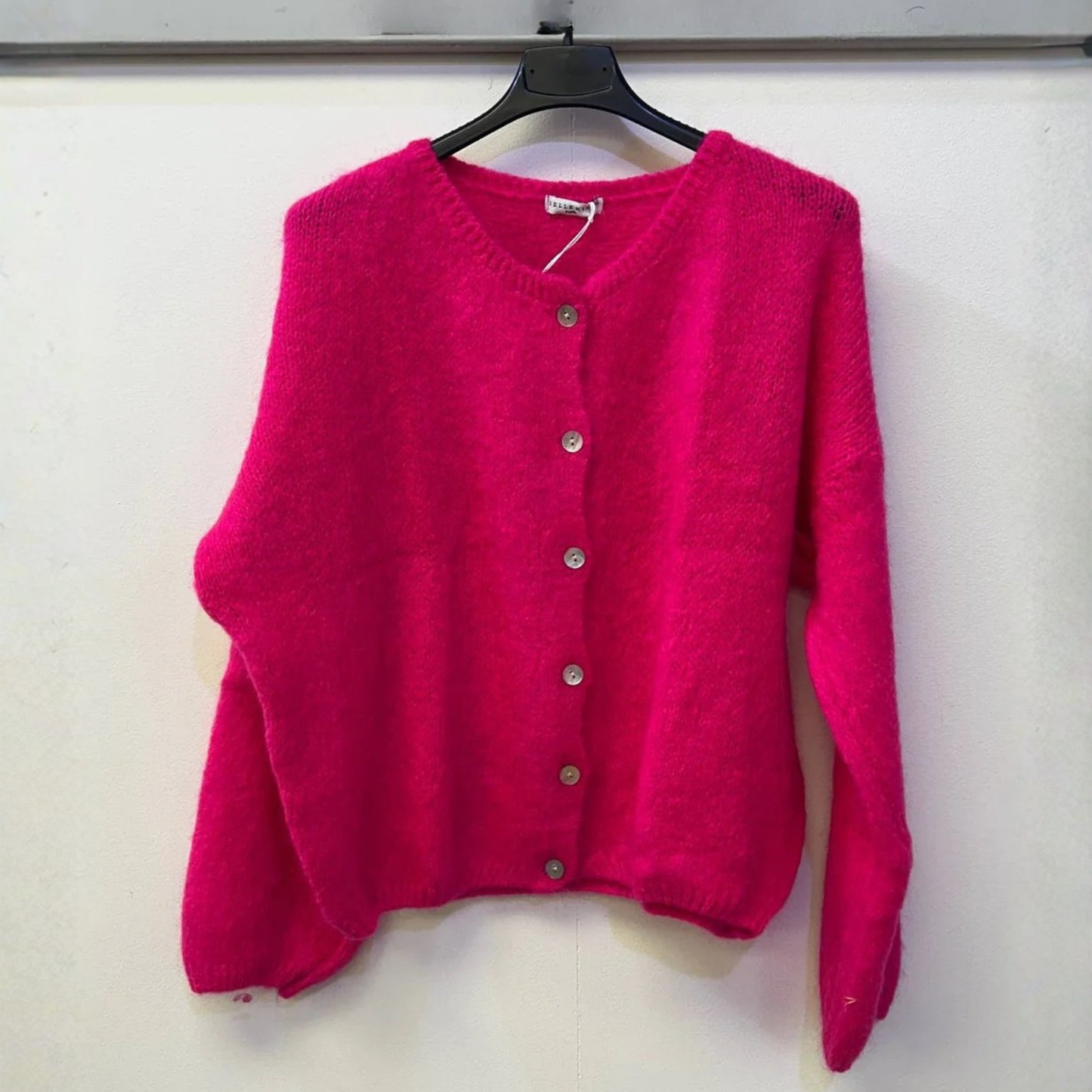 Mohair Blend Button Down Cardigan - Hot Pink
