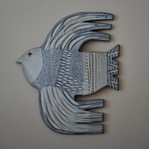 Hand Carved Ceramic Hanging Bird - Double Wing