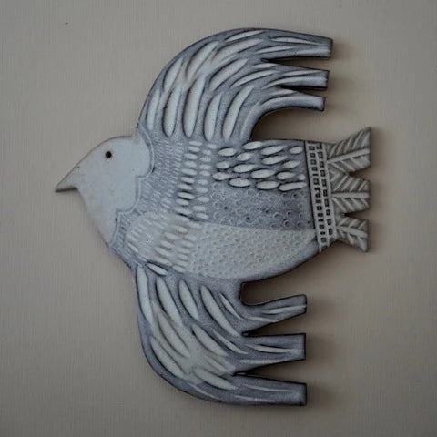Hand Carved Ceramic Hanging Bird - Double Wing
