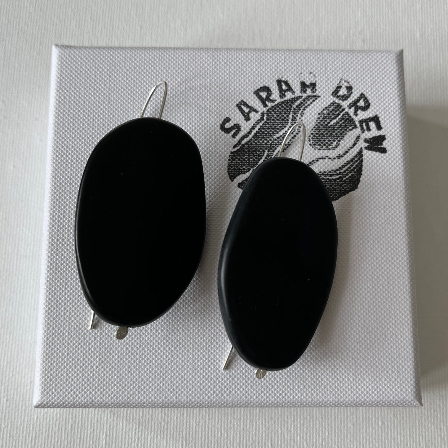 Smooth Black Resin Pebble Earrings
