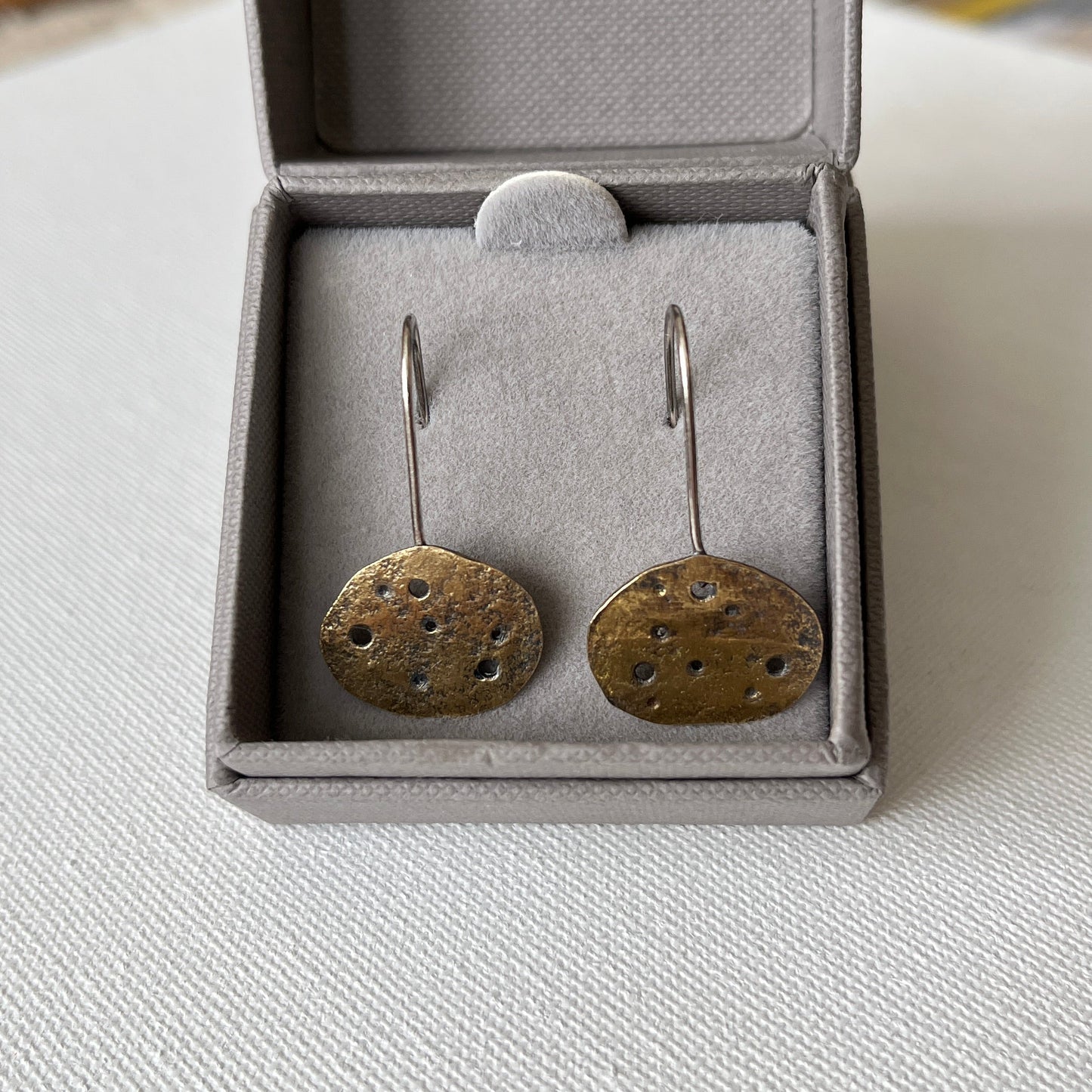 Eroded Brass Pebble Drop Earrings