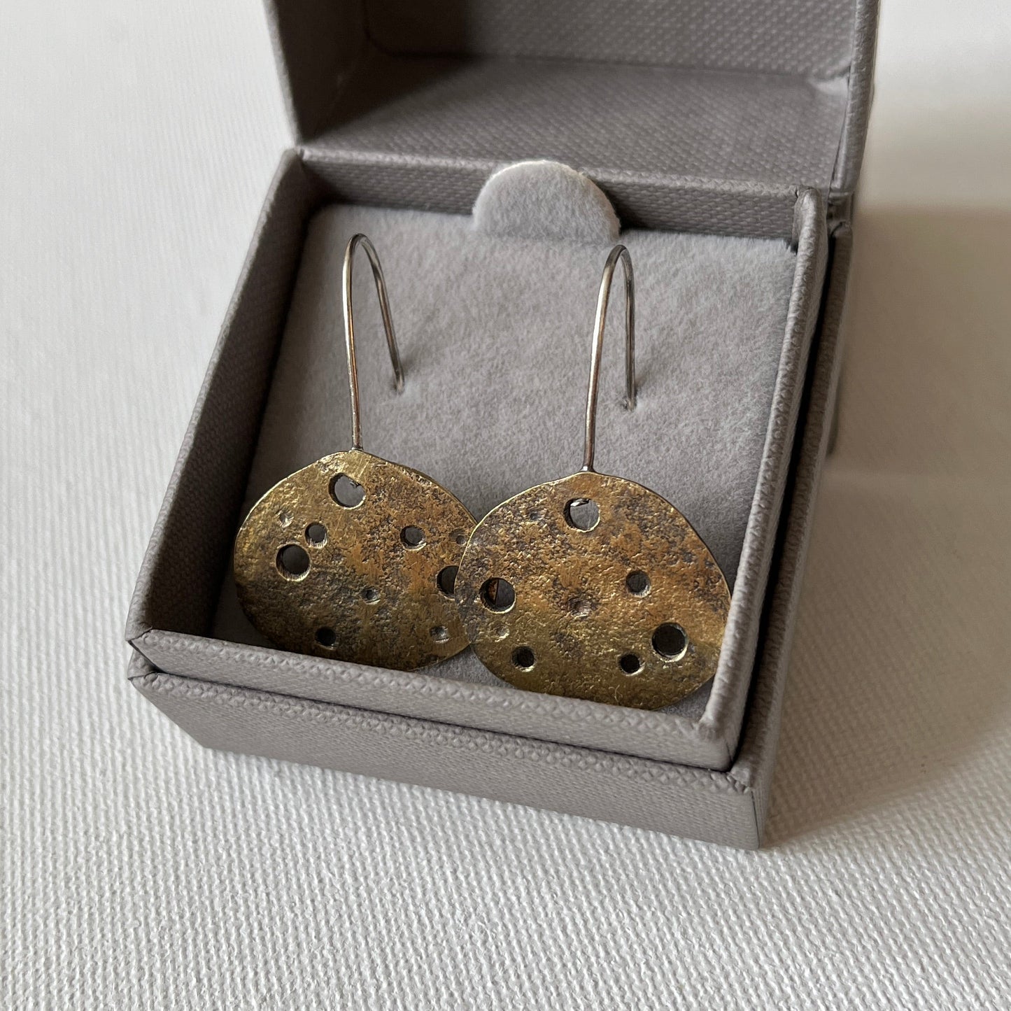 Eroded Brass Pebble Drop Earrings