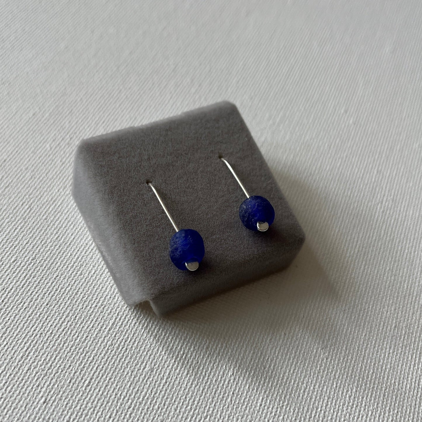 Simple Silver Glass Bead Earrings