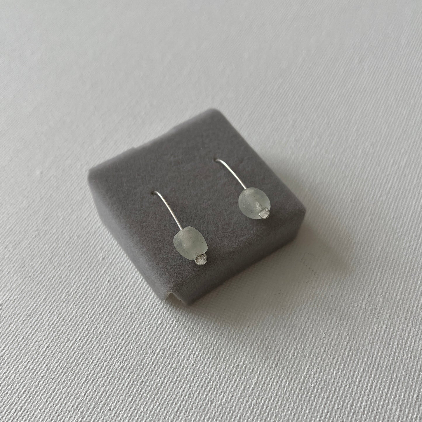 Simple Silver Glass Bead Earrings