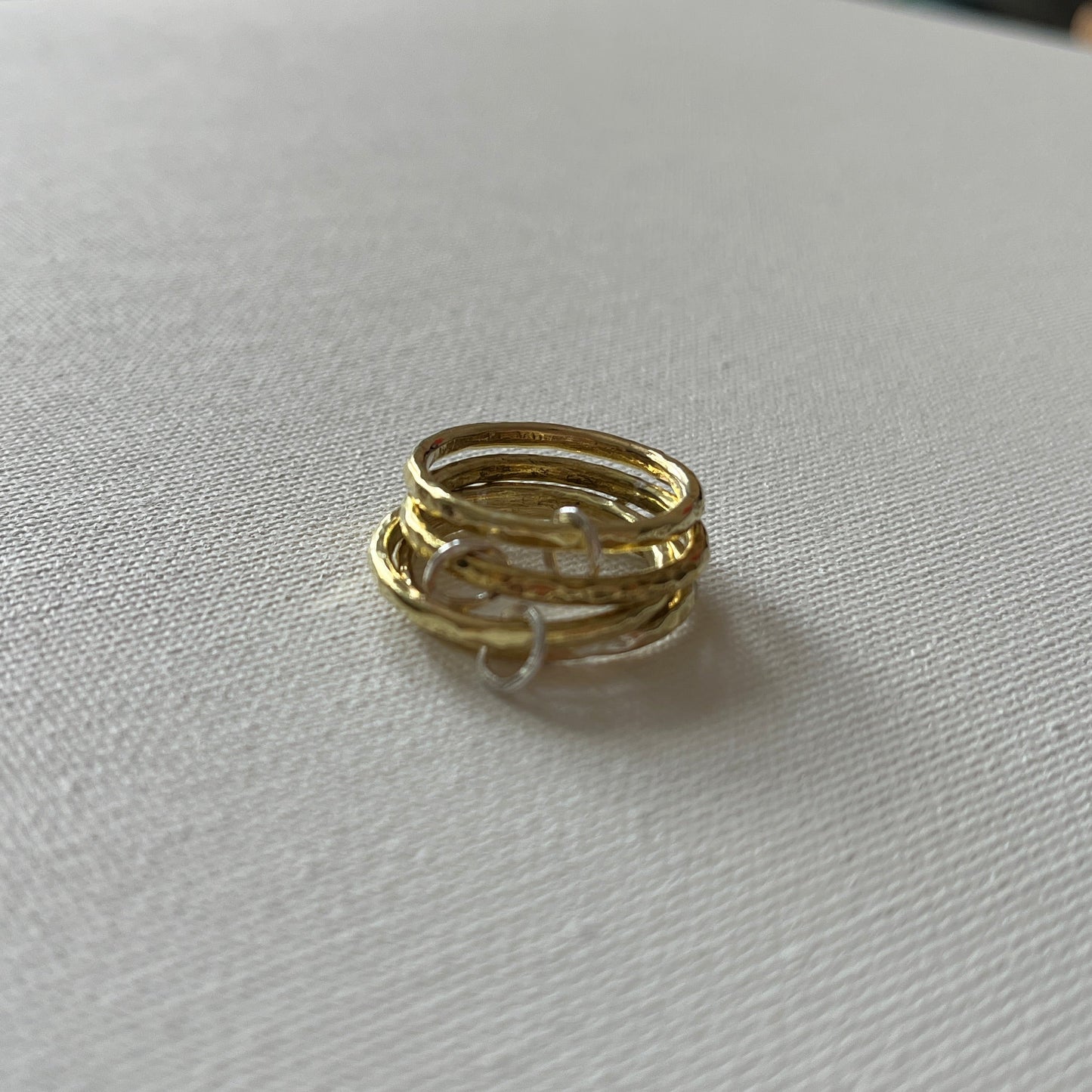 Brass Stacker Ring with Oval Eco-Silver Charm