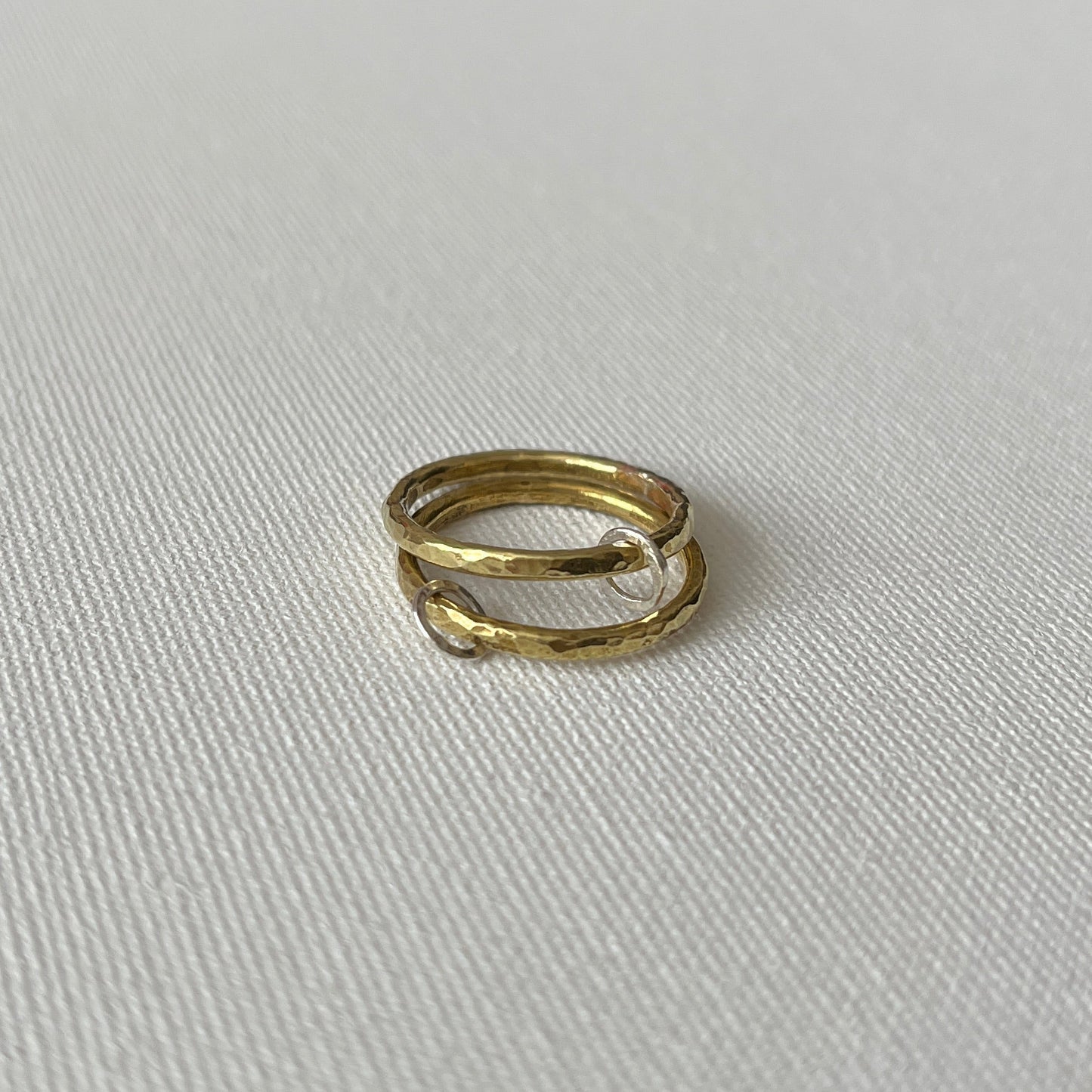 Brass Stacker Ring with Oval Eco-Silver Charm