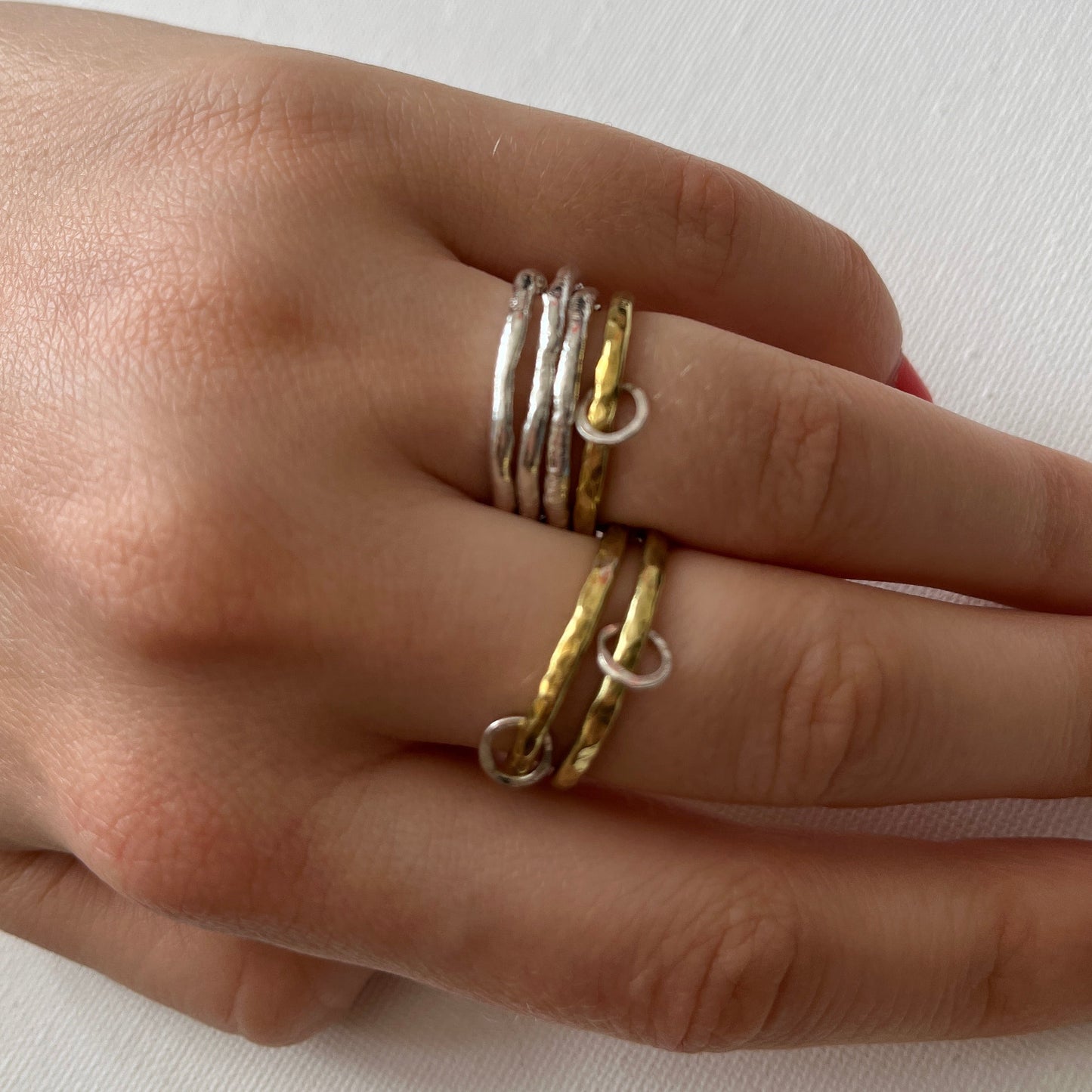 Brass Stacker Ring with Oval Eco-Silver Charm