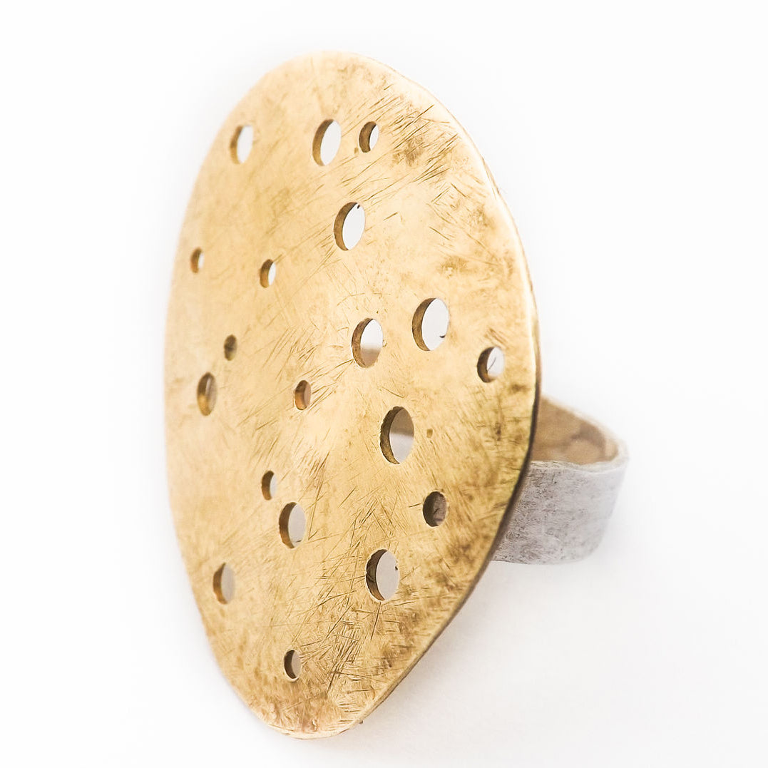Eroded Brass Pebble Statement Ring