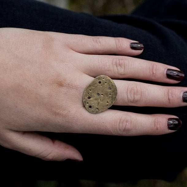 Eroded Brass Pebble Statement Ring