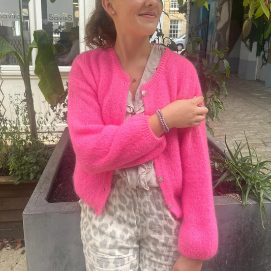 Mohair Blend Button Down Cardigan - Barbie Pink