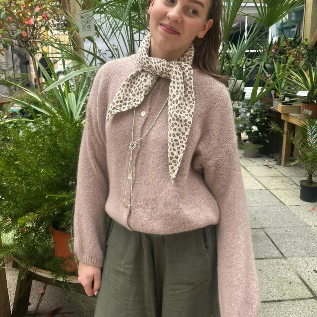 Mohair Blend Button Down Cardigan - Mink