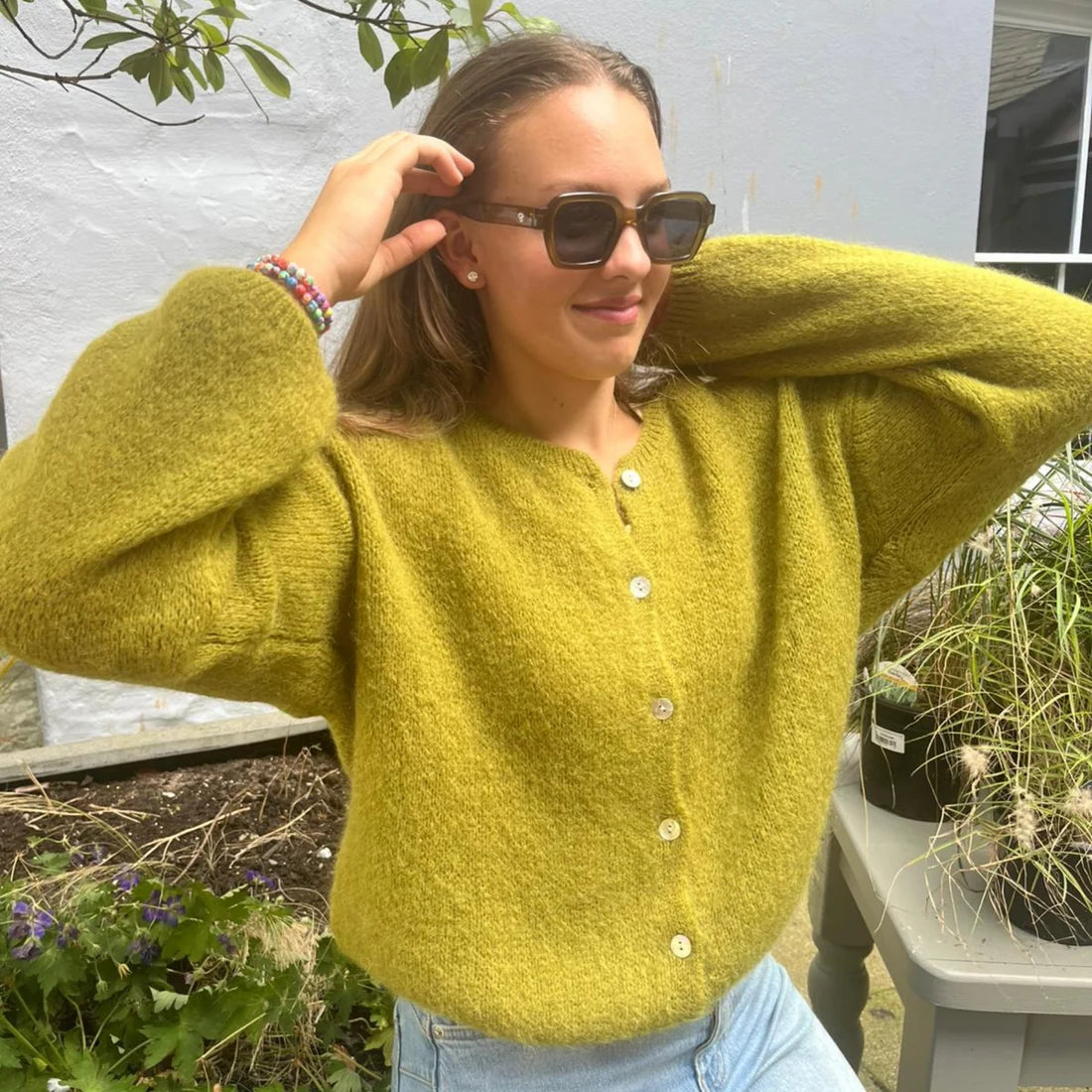 Mohair Blend Button Through Cardigan - Olive