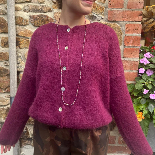 Button Through Mohair Cardigan -  Wine