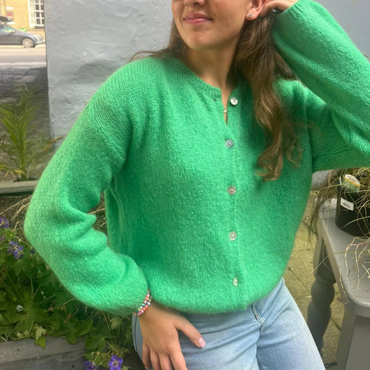 Mohair Blend Button Down Cardigan - Emerald