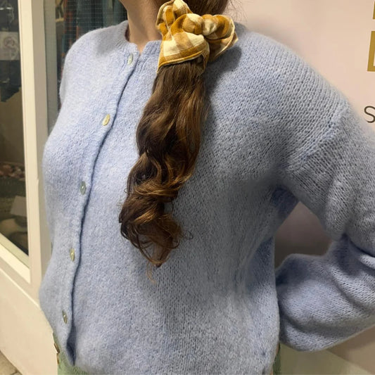 Mohair Blend Button Down Cardigan - Pale Blue