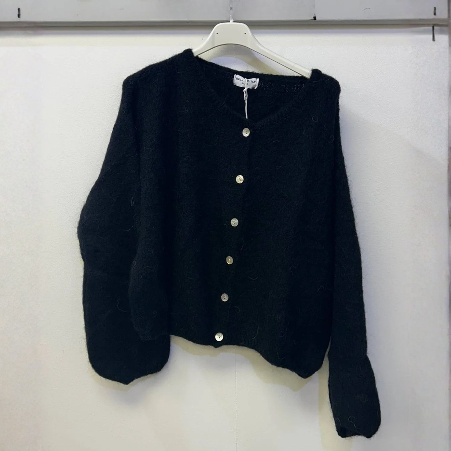 Mohair Blend Button Down Cardigan - Black