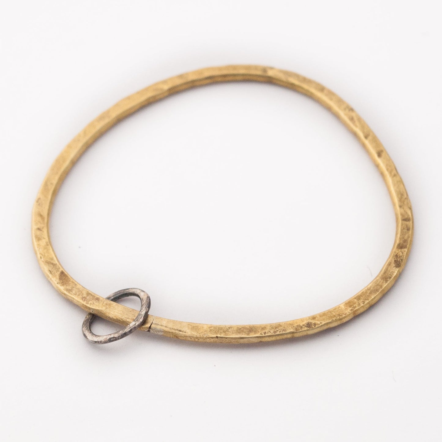 Hammered Brass Bangle with Oval Eco-Silver Charm