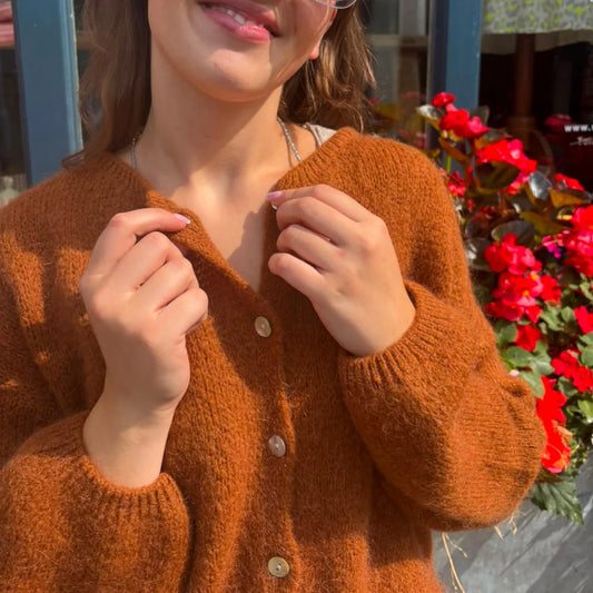 Mohair Blend Button Down Cardigan - Rust