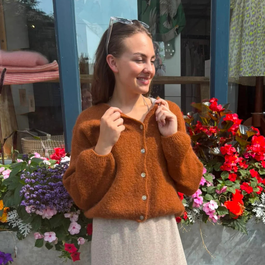 Mohair Blend Button Down Cardigan - Rust