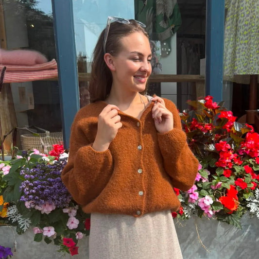 Mohair Blend Button Down Cardigan - Rust