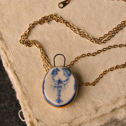 Eloise Rose Porcelain Pendant with Gold Lustre - Lobster