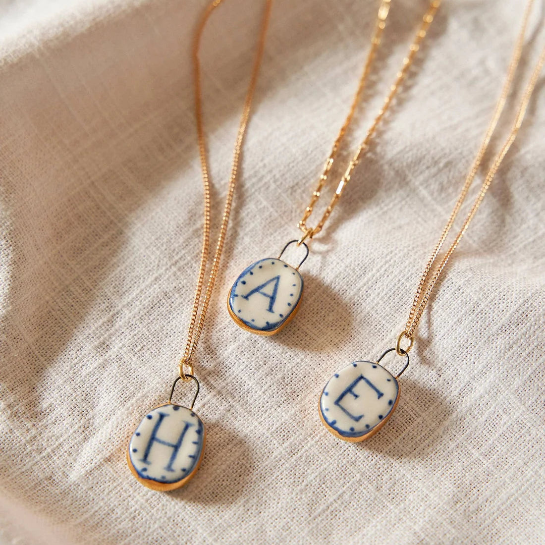 Eloise Rose Porcelain Pendant with Gold Lustre - Intial