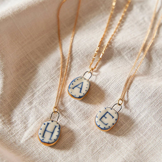 Eloise Rose Porcelain Pendant with Gold Lustre - Intial