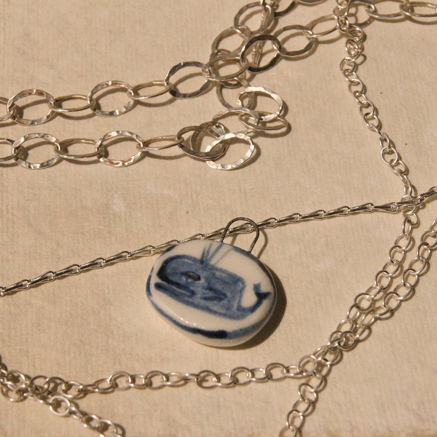 Porcelain Pendant with Sterling Silver - Whale