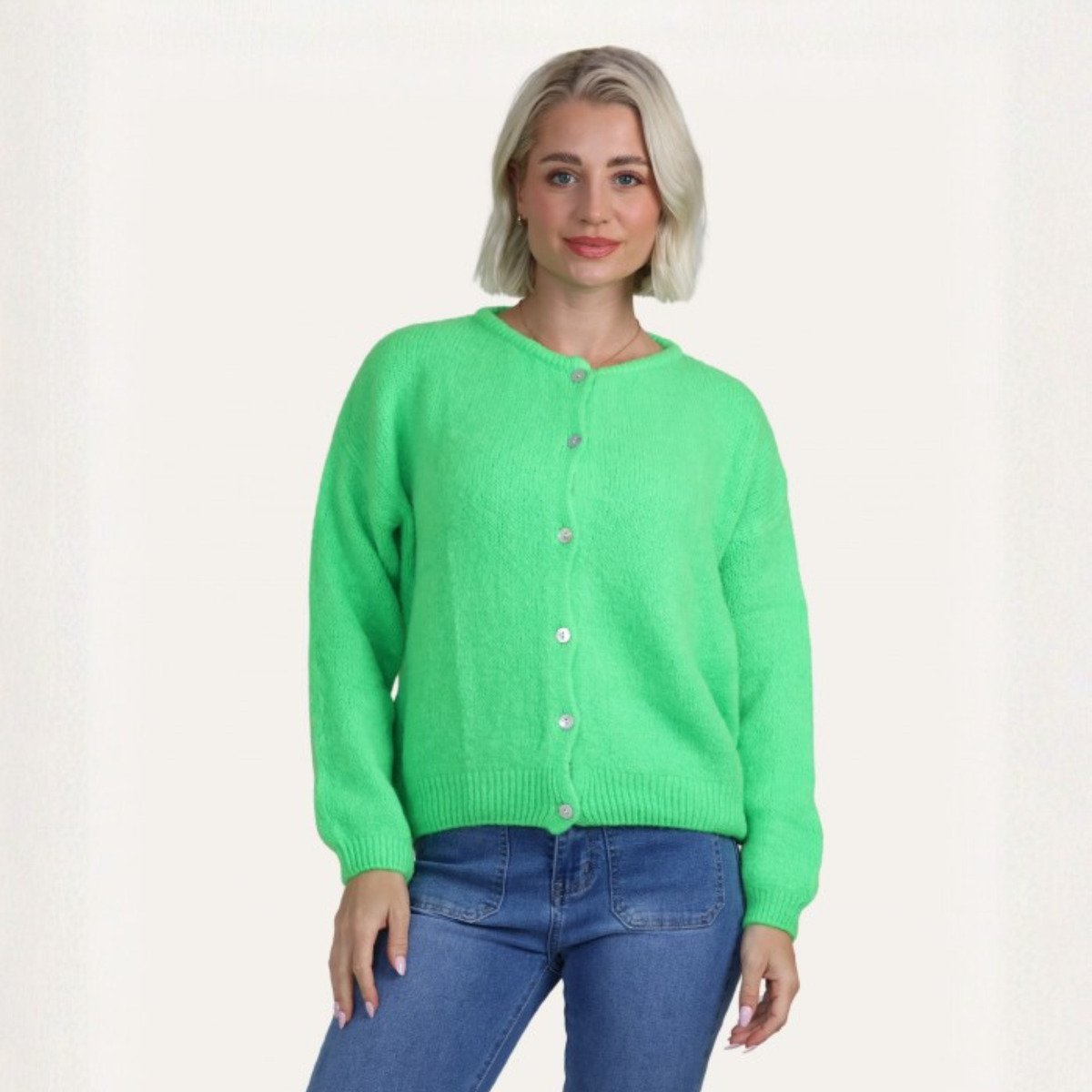 Alpaca Knit Button Through Cardigan - Apple