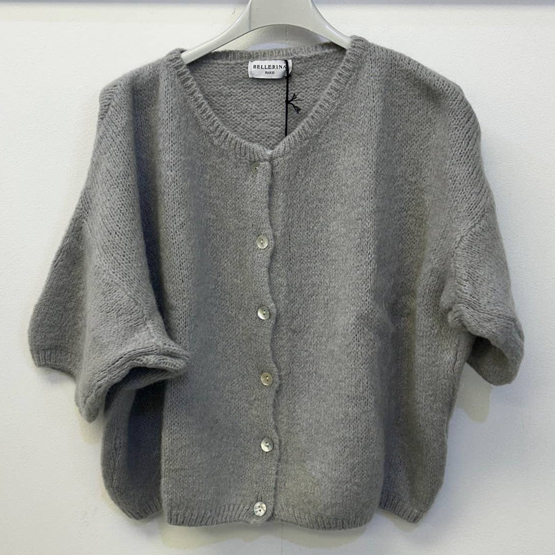 Cropped Sleeve Mohair Cardigan - Silver