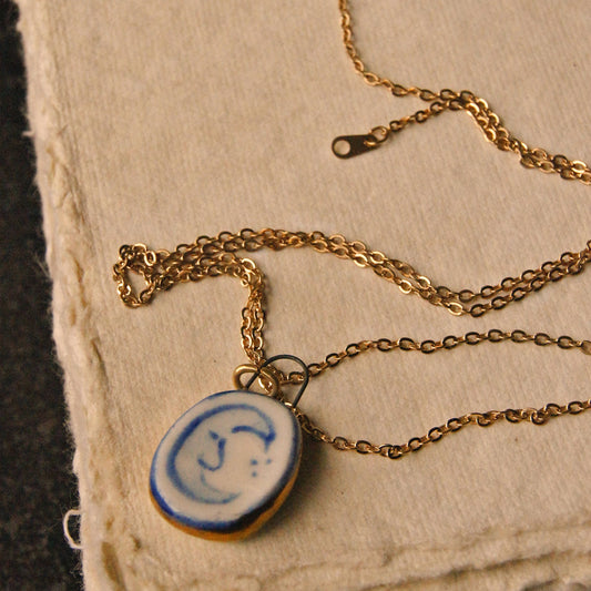 Eloise Rose Porcelain Pendant with Gold Lustre - Moon