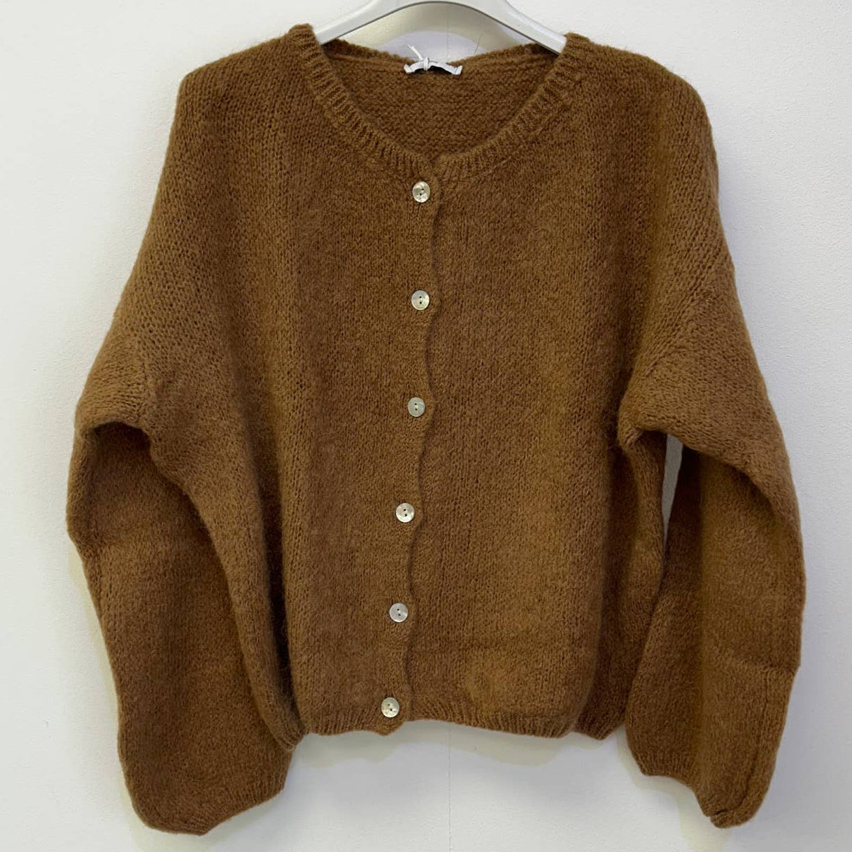 Mohair Blend Button Down Cardigan - Camel