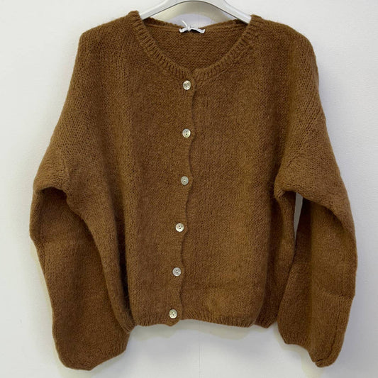 Mohair Blend Button Down Cardigan - Camel