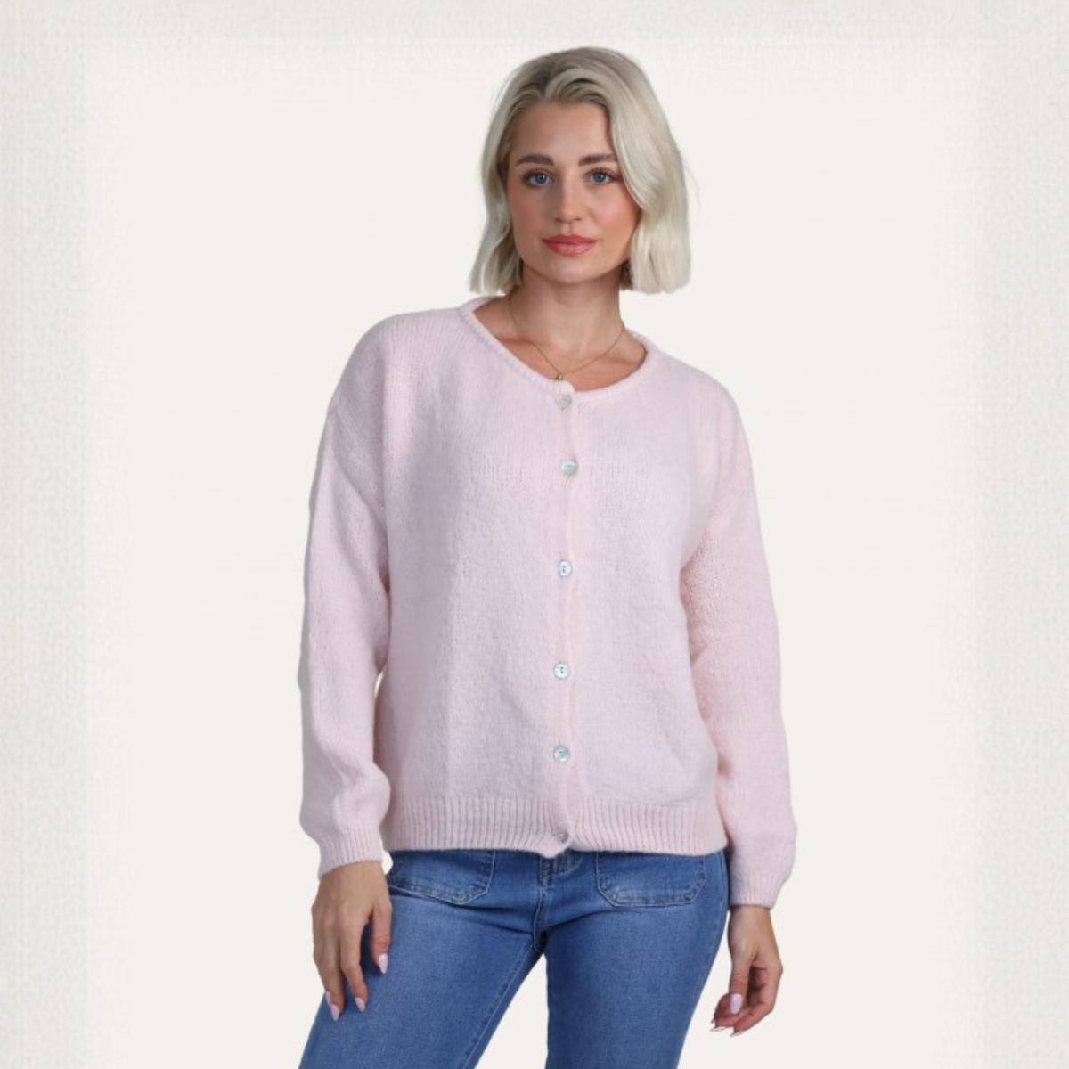 Alpaca Knit Button Through Cardigan - Ballet Slipper