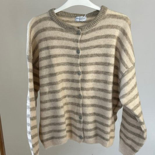 Alpaca Blend Striped Cardigan - Beige